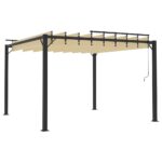 Tonnelle avec toit à persienne 3x3 m Crème Tissu et aluminium – Image 3