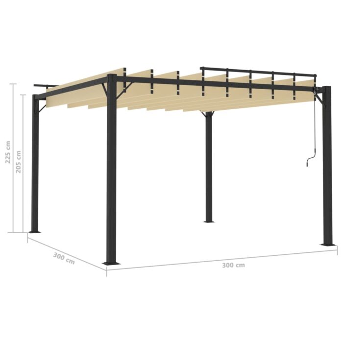 Tonnelle avec toit à persienne 3x3 m Crème Tissu et aluminium – Image 6