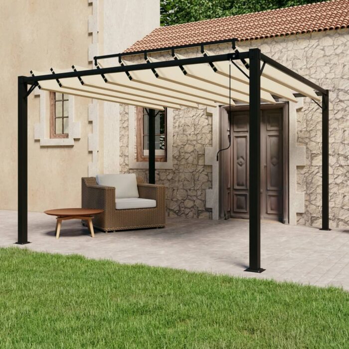 Tonnelle avec toit à persienne 3x3 m Crème Tissu et aluminium – Image 1