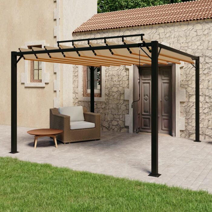 Tonnelle avec toit à persienne 3x3 m Taupe Tissu et aluminium – Image 1