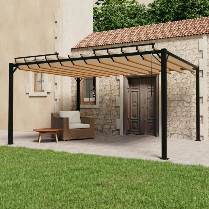 Tonnelle avec toit à persienne 3x4 m Taupe Tissu et aluminium – Image 1