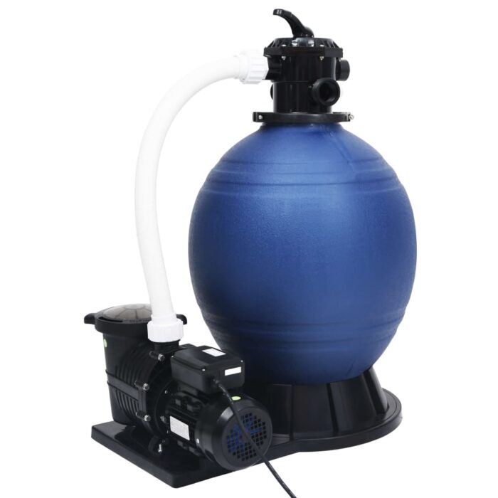Filtre à sable avec vanne 7 voies et pompe 1000 W Bleu et noir – Image 1