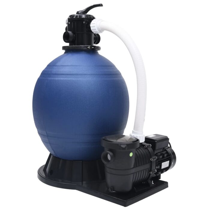 Filtre à sable avec vanne 7 voies et pompe 1000 W Bleu et noir – Image 3