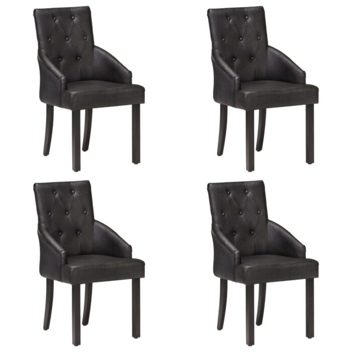 Chaises à manger lot de 4 noir cuir de chèvre véritable – Image 1
