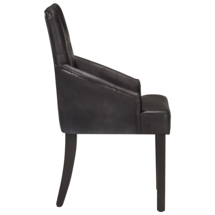 Chaises à manger lot de 4 noir cuir de chèvre véritable – Image 3