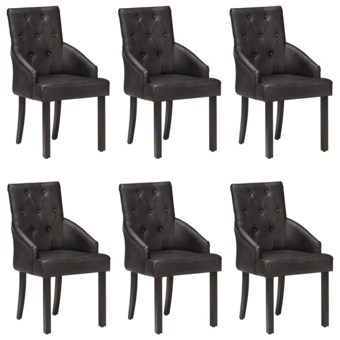 Chaises à manger lot de 6 noir cuir de chèvre véritable – Image 1