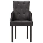 Chaises à manger lot de 6 noir cuir de chèvre véritable – Image 2