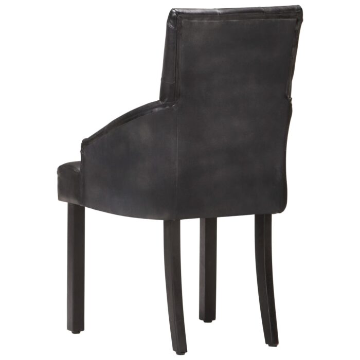 Chaises à manger lot de 6 noir cuir de chèvre véritable – Image 4