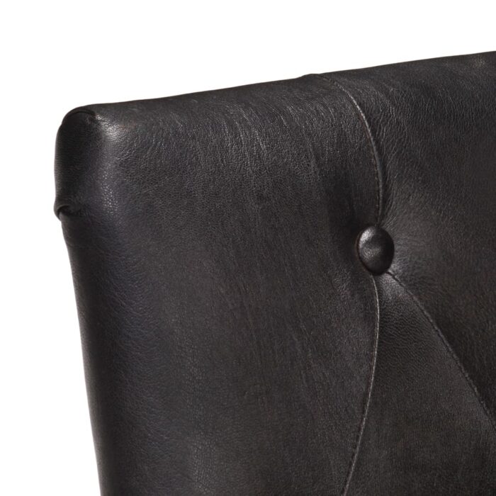 Chaises à manger lot de 6 noir cuir de chèvre véritable – Image 5