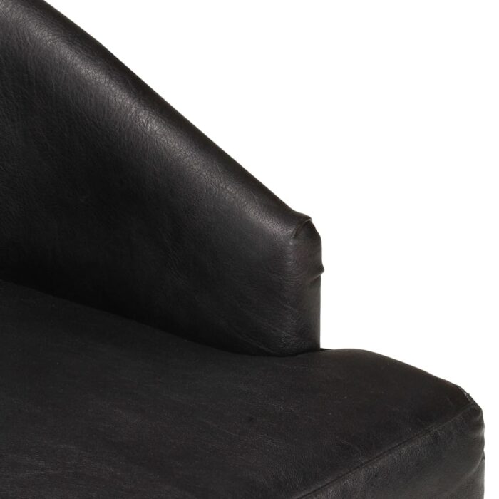 Chaises à manger lot de 6 noir cuir de chèvre véritable – Image 6