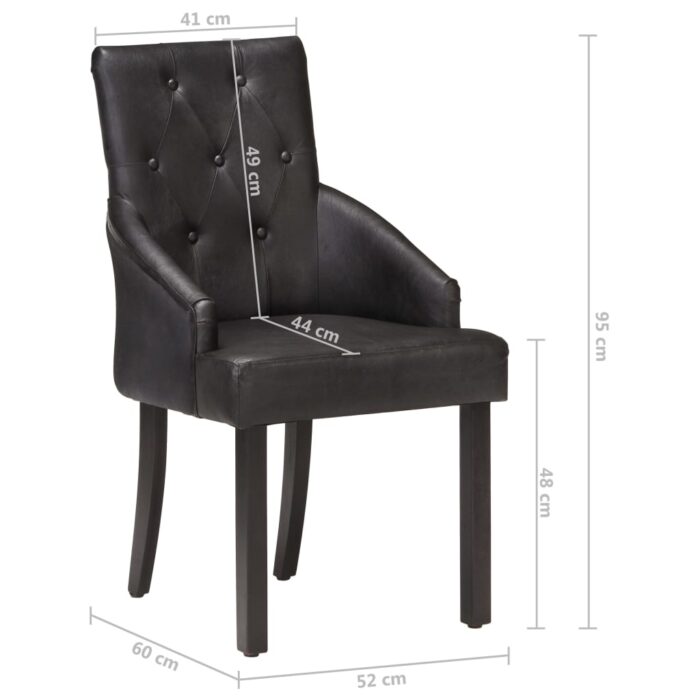 Chaises à manger lot de 6 noir cuir de chèvre véritable – Image 7