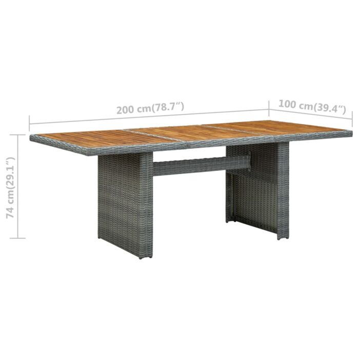 Table de jardin Gris clair Résine tressée et bois d'acacia – Image 5