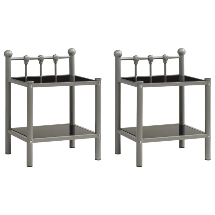Tables de chevet 2 pcs Gris et noir Métal et verre – Image 1