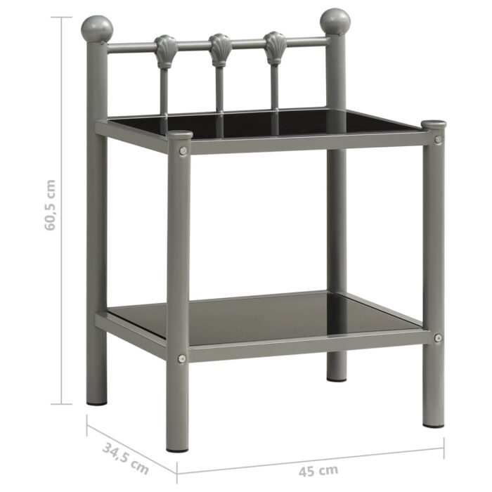 Tables de chevet 2 pcs Gris et noir Métal et verre – Image 6
