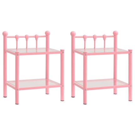 Tables de chevet 2 pcs Rose et transparent Métal et verre