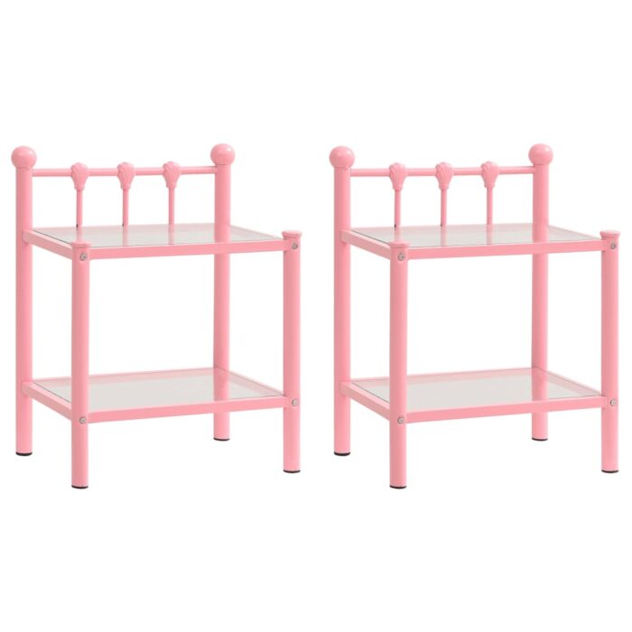 Tables de chevet 2 pcs Rose et transparent Métal et verre – Image 1