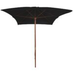 Parasol de jardin avec mât en bois noir 200x300 cm – Image 2