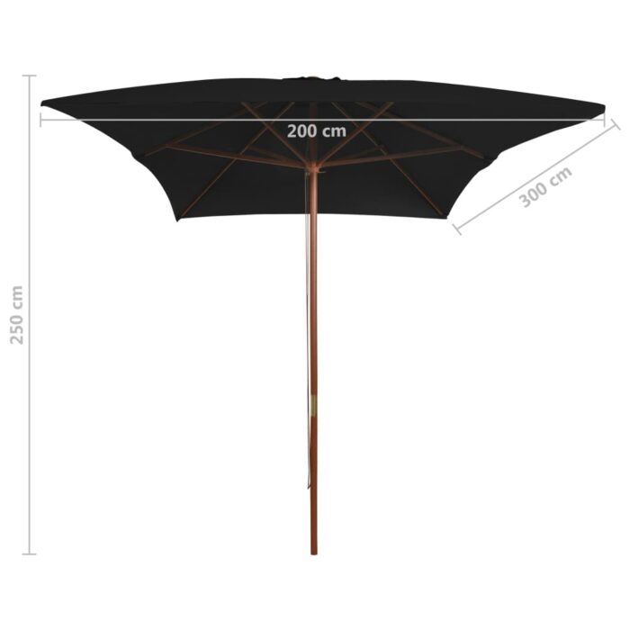 Parasol de jardin avec mât en bois noir 200x300 cm – Image 5