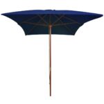 Parasol de jardin avec mât en bois bleu 200x300 cm – Image 2