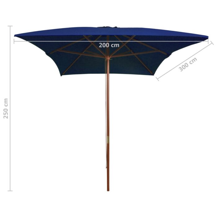 Parasol de jardin avec mât en bois bleu 200x300 cm – Image 5