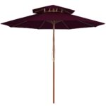 Parasol à deux étages avec mât en bois rouge bordeaux 270 cm