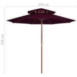 Parasol à deux étages avec mât en bois rouge bordeaux 270 cm – Image 5