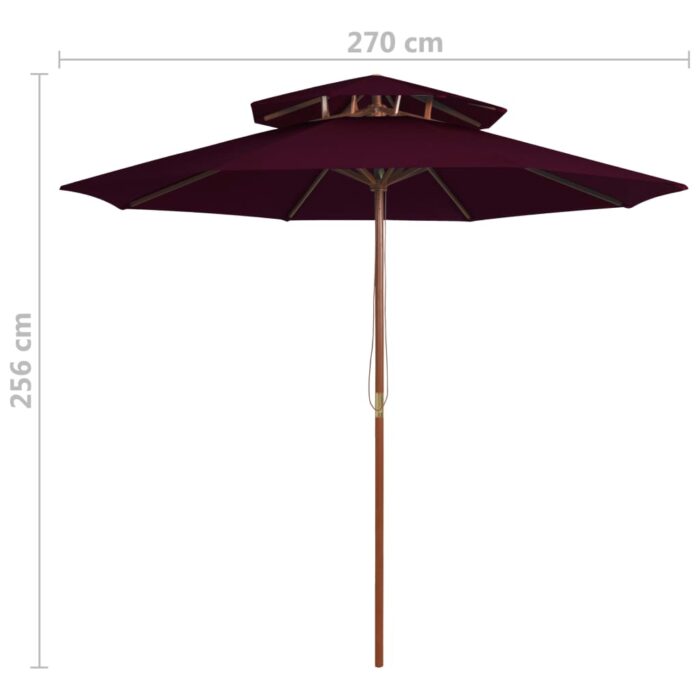 Parasol à deux étages avec mât en bois rouge bordeaux 270 cm – Image 5