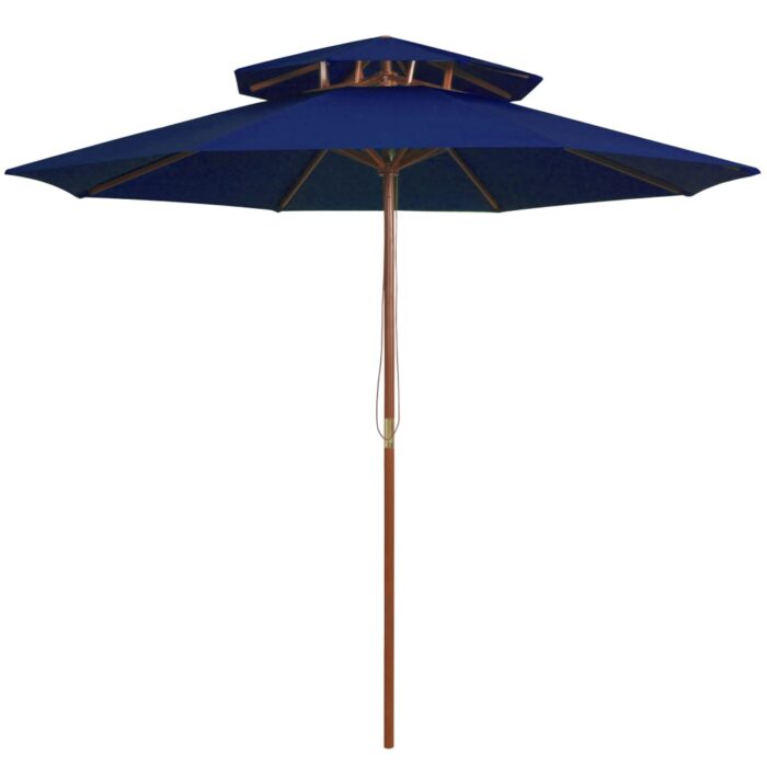 Parasol à deux étages avec mât en bois bleu 270 cm – Image 1