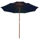 Parasol à deux étages avec mât en bois bleu 270 cm – Image 2