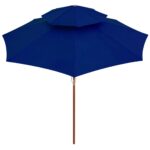 Parasol à deux étages avec mât en bois bleu 270 cm – Image 3