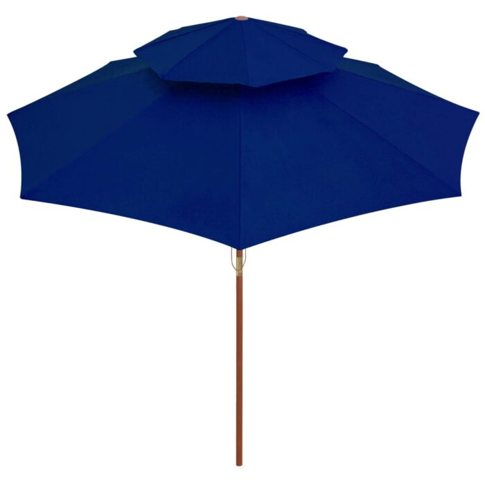 Parasol à deux étages avec mât en bois bleu 270 cm – Image 3