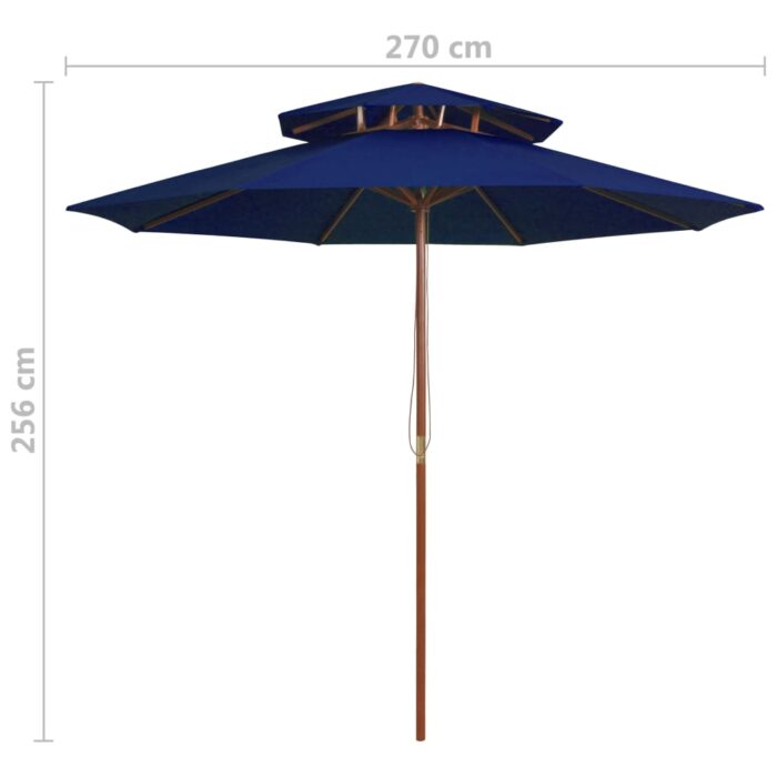 Parasol à deux étages avec mât en bois bleu 270 cm – Image 5