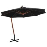 Parasol de jardin suspendu avec mât noir bois de sapin massif