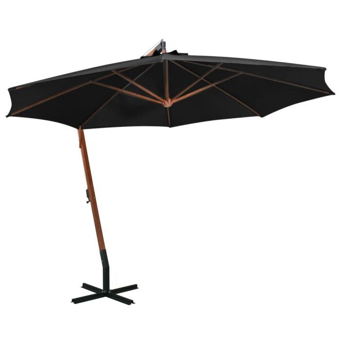 Parasol de jardin suspendu avec mât noir bois de sapin massif – Image 1