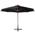 Parasol de jardin suspendu avec mât noir bois de sapin massif – Image 3