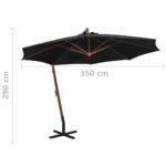 Parasol de jardin suspendu avec mât noir bois de sapin massif – Image 8