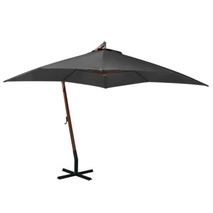 Parasol de jardin suspendu avec mât Anthracite bois de sapin