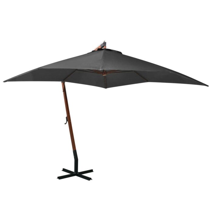 Parasol de jardin suspendu avec mât Anthracite bois de sapin – Image 1