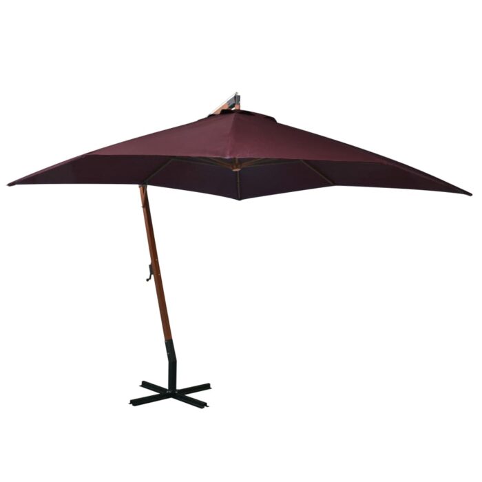 Parasol de jardin suspendu et mât rouge bordeaux bois de sapin – Image 1