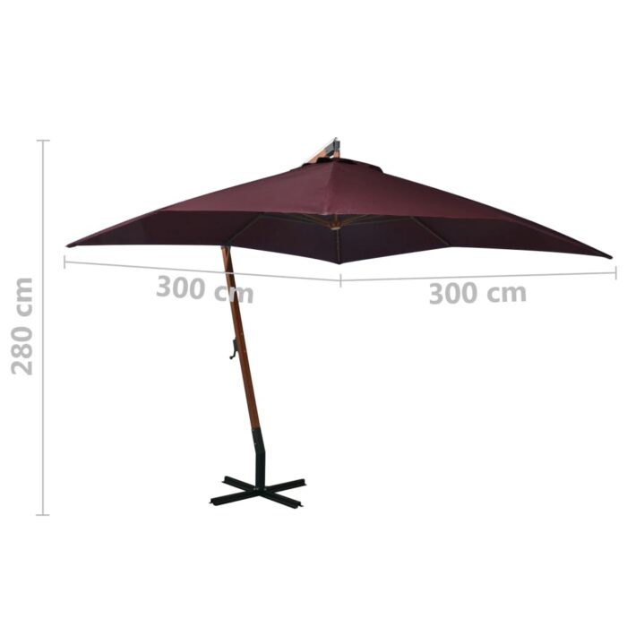 Parasol de jardin suspendu et mât rouge bordeaux bois de sapin – Image 7