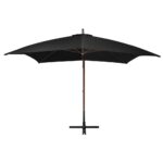 Parasol de jardin suspendu avec mât noir bois de sapin massif – Image 2