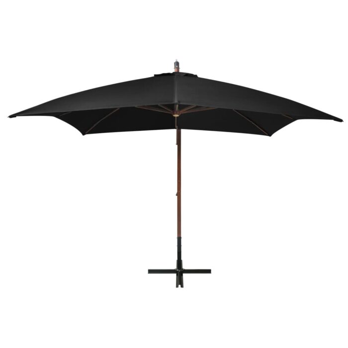 Parasol de jardin suspendu avec mât noir bois de sapin massif – Image 2
