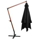 Parasol de jardin suspendu avec mât noir bois de sapin massif – Image 3