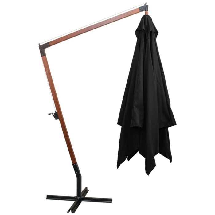 Parasol de jardin suspendu avec mât noir bois de sapin massif – Image 3