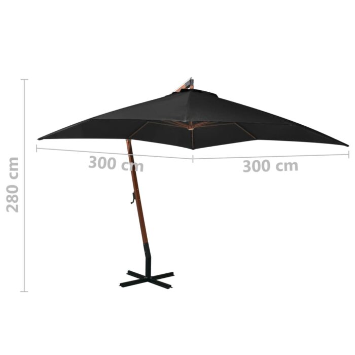 Parasol de jardin suspendu avec mât noir bois de sapin massif – Image 7
