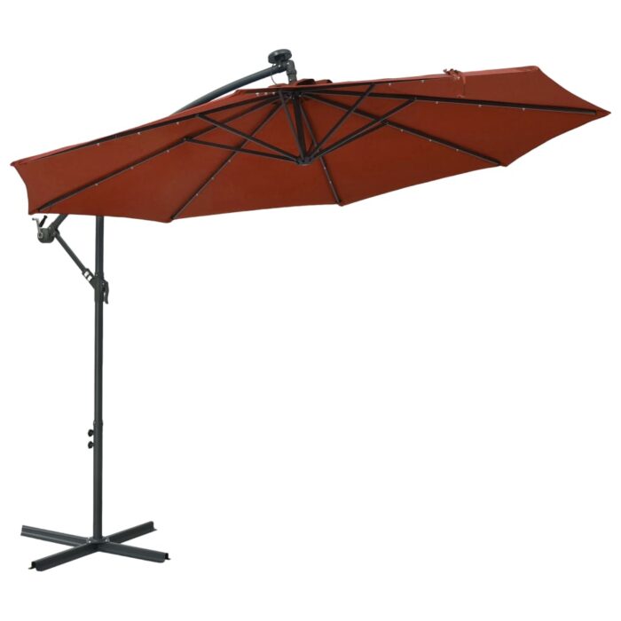 Parasol de jardin en porte-à-faux et lumières LED mât en acier – Image 1