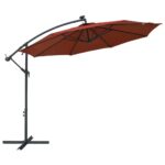 Parasol de jardin en porte-à-faux et lumières LED mât en acier – Image 2