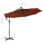 Parasol de jardin en porte-à-faux et lumières LED mât en acier – Image 9