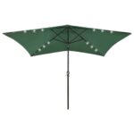 Parasol de jardin avec LED et mât en acier Vert 2x3 m