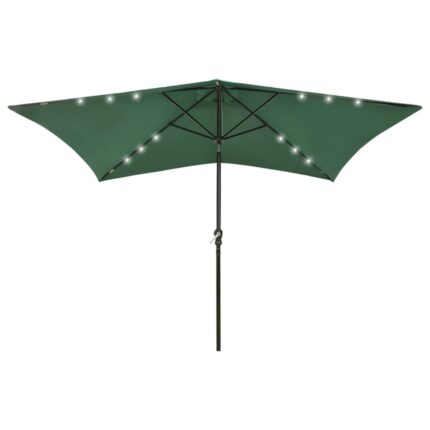 Parasol de jardin avec LED et mât en acier Vert 2x3 m